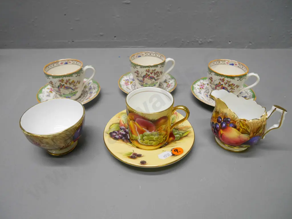 3x Spode Copeland demi-tasse cups and saucers, Aynsley orchard gold cup, saucer, creamer and sugar Image 1++