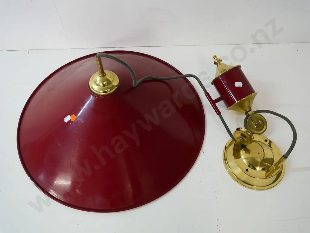 red enamel brass rise & fall light fitting - shade diameter 450 Image 1++