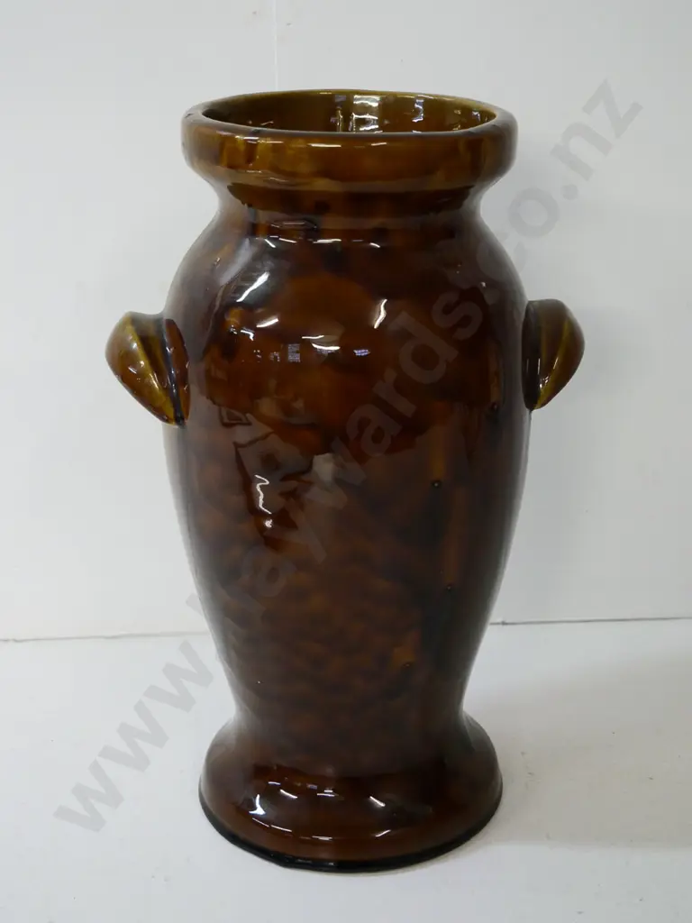 large studio pottery brown stipple glaze handled vase H-400 D-260 Image 1++