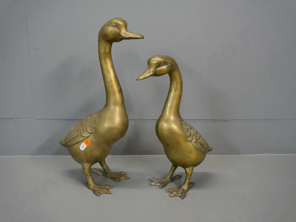 2 large brass duck figures - taller is H-370 Image 1++
