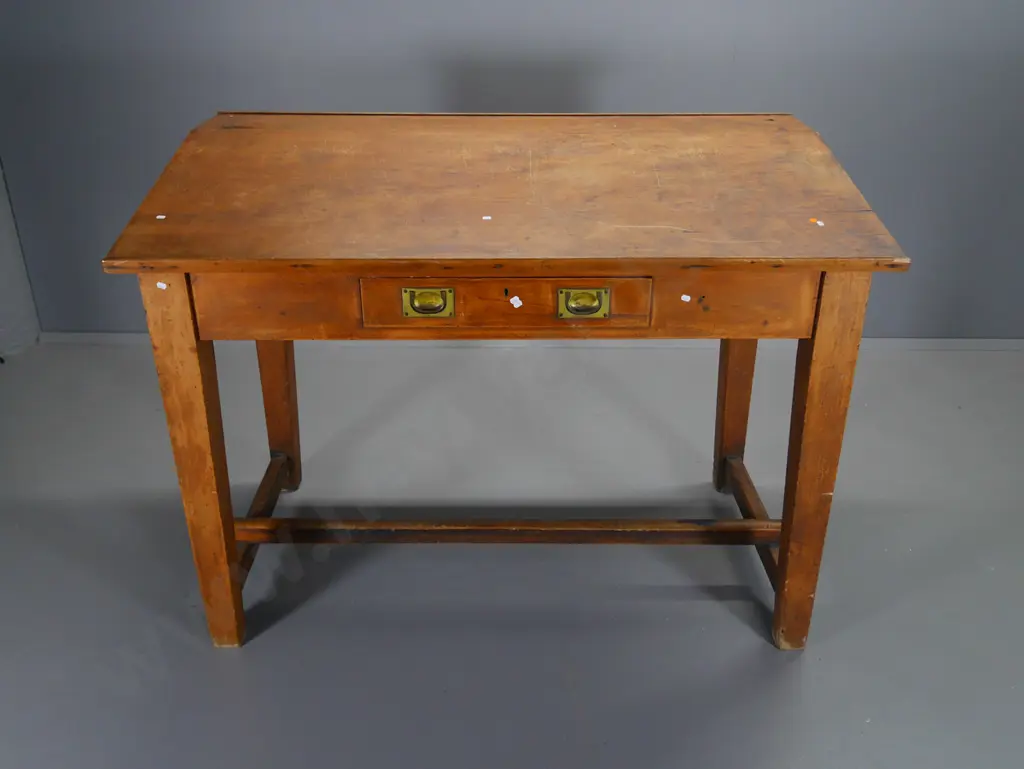 vintage large clerk's or library desk, single drawer, campaign brass handles & escutcheons H1120 W1520 D830 Image 1++