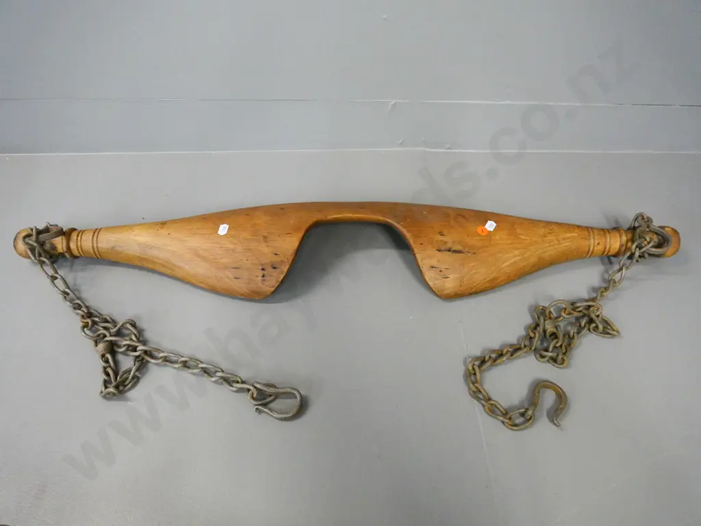 carved wood shoulder yoke / bucket carrier with hanging chains L-900 Image 1++