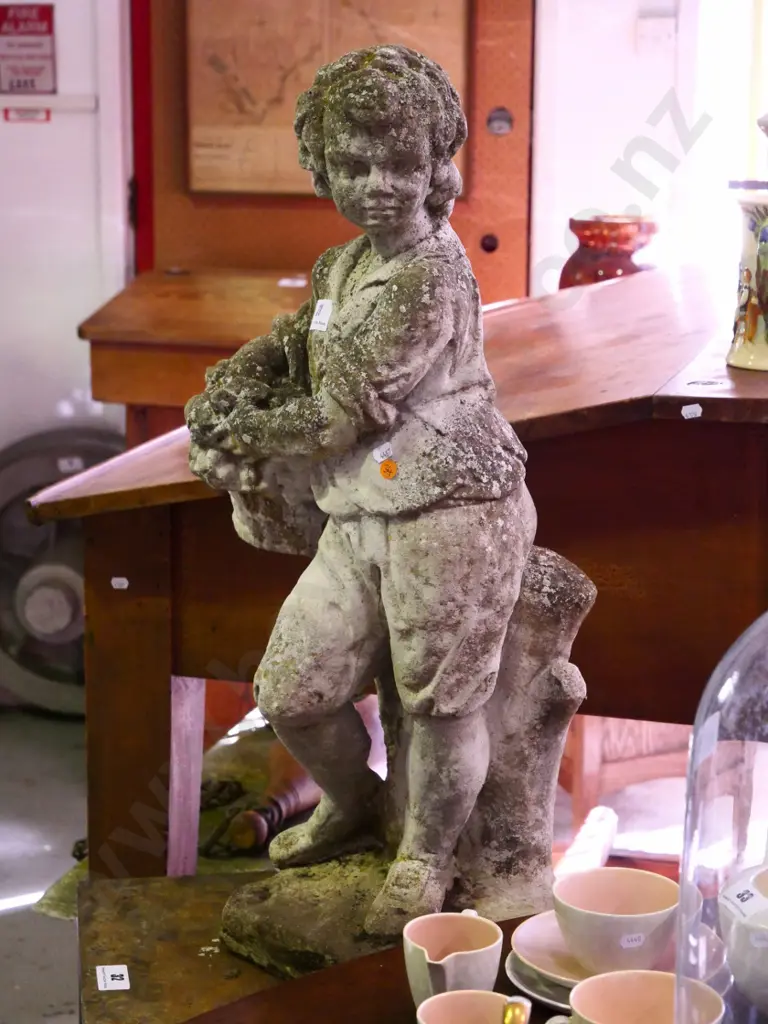 concrete garden ornament boy carrying basket H-730 Image 1++
