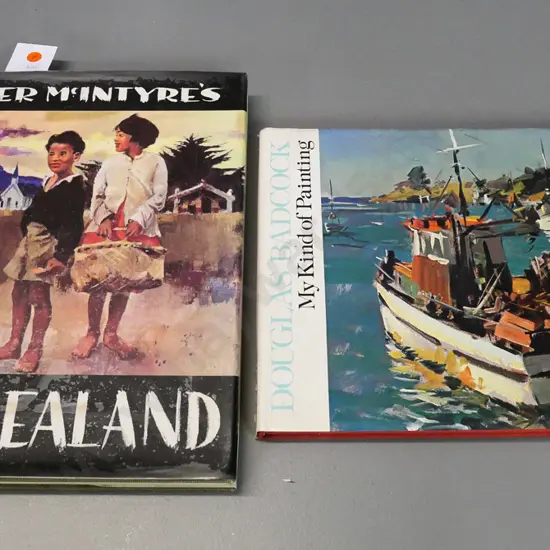 2 New Zealand Art books - Peter McIntyre's New Zealand & Douglas Badcock - My Kind of Painting, wear to dust jackets