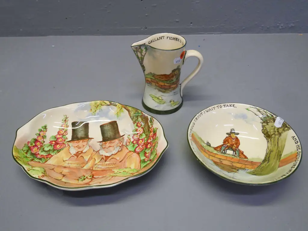 3x Royal Doulton - Gallant Fisher jug and bowl, Zunday Zmocks bowl Image 1++