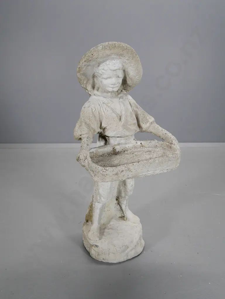 cast concrete garden figure - boy with tray H-750 W-350 D-320 Image 1++