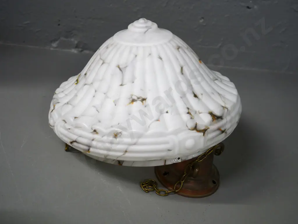deco marbled white, brown and gold ceiling light shade with copper journal, brass chain D-240 Image 1++