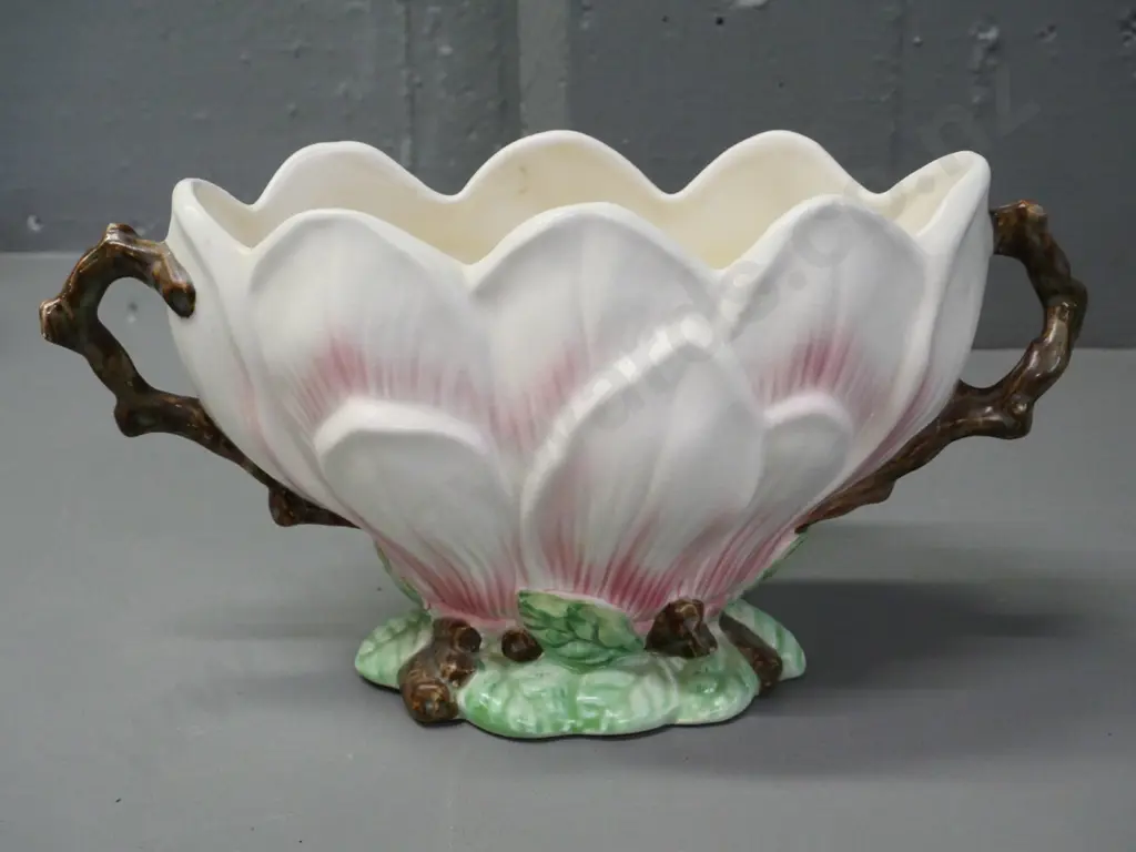Sylvac lotus or water-lily handled vase No. 3221 - some discolouration H-160 W-300 at handle Image 1++