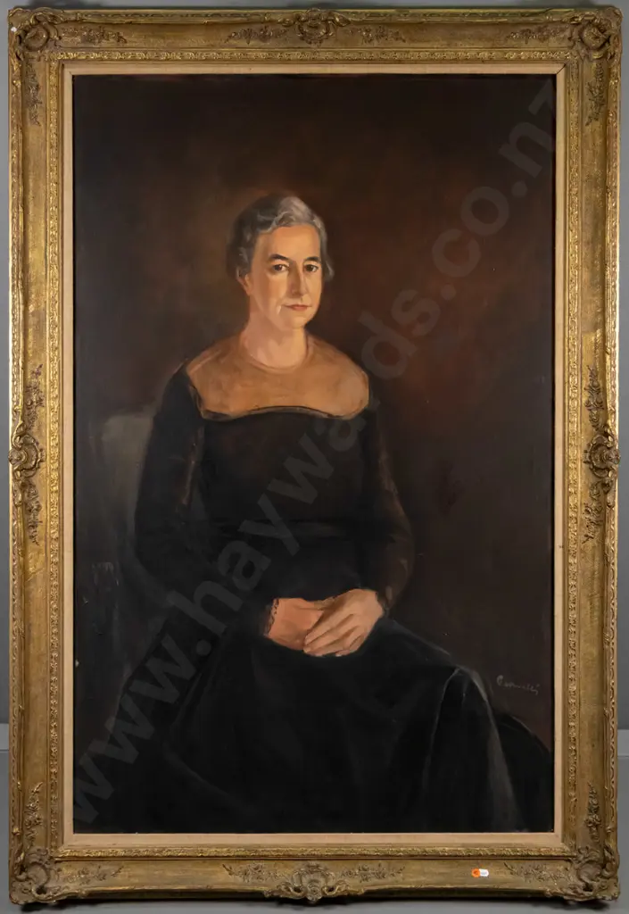 illegible signature - gilt framed oil female portrait - H-1260 W-780 Image 1++