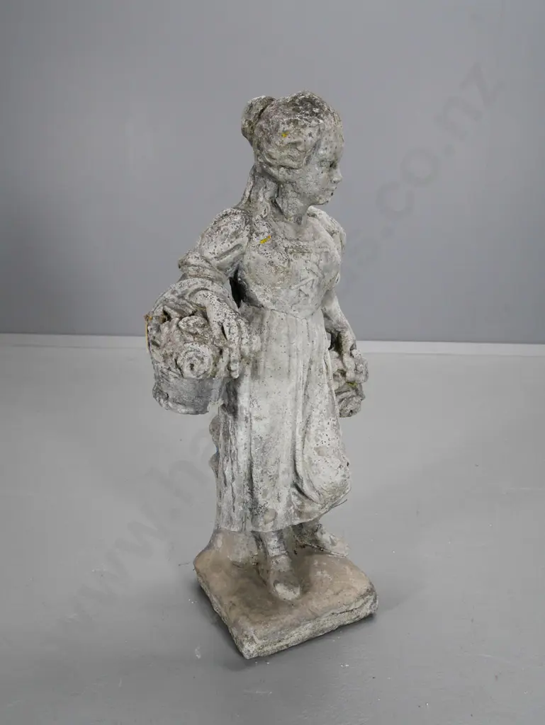 cast concrete garden ornament - woman with flower basket H740 Image 1++