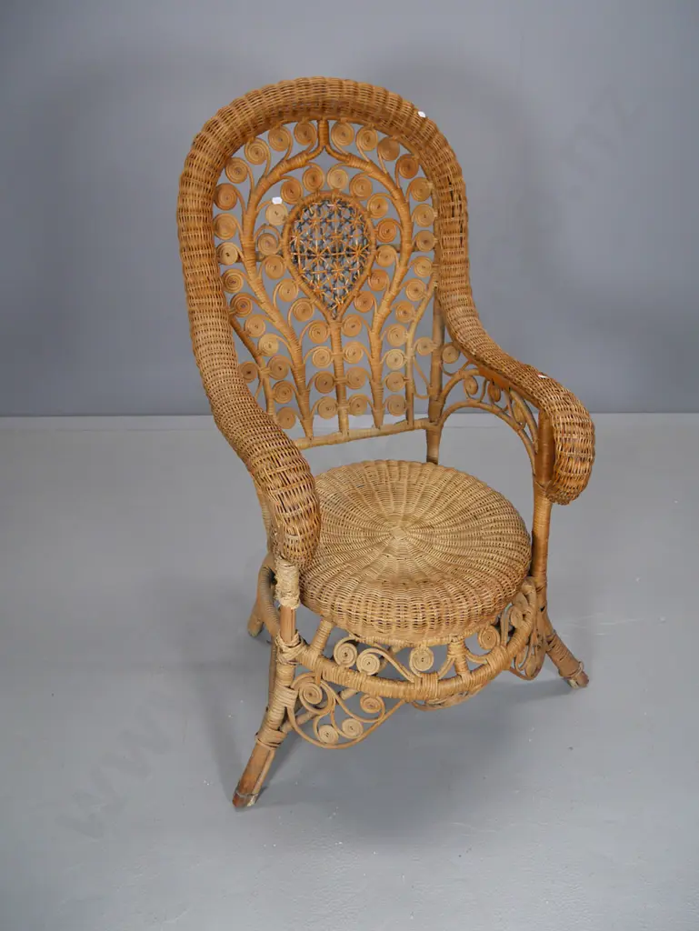 vintage cane peacock style armchair - missing some strapping and cane pieces H-1120 W-560 D-530 Image 1++