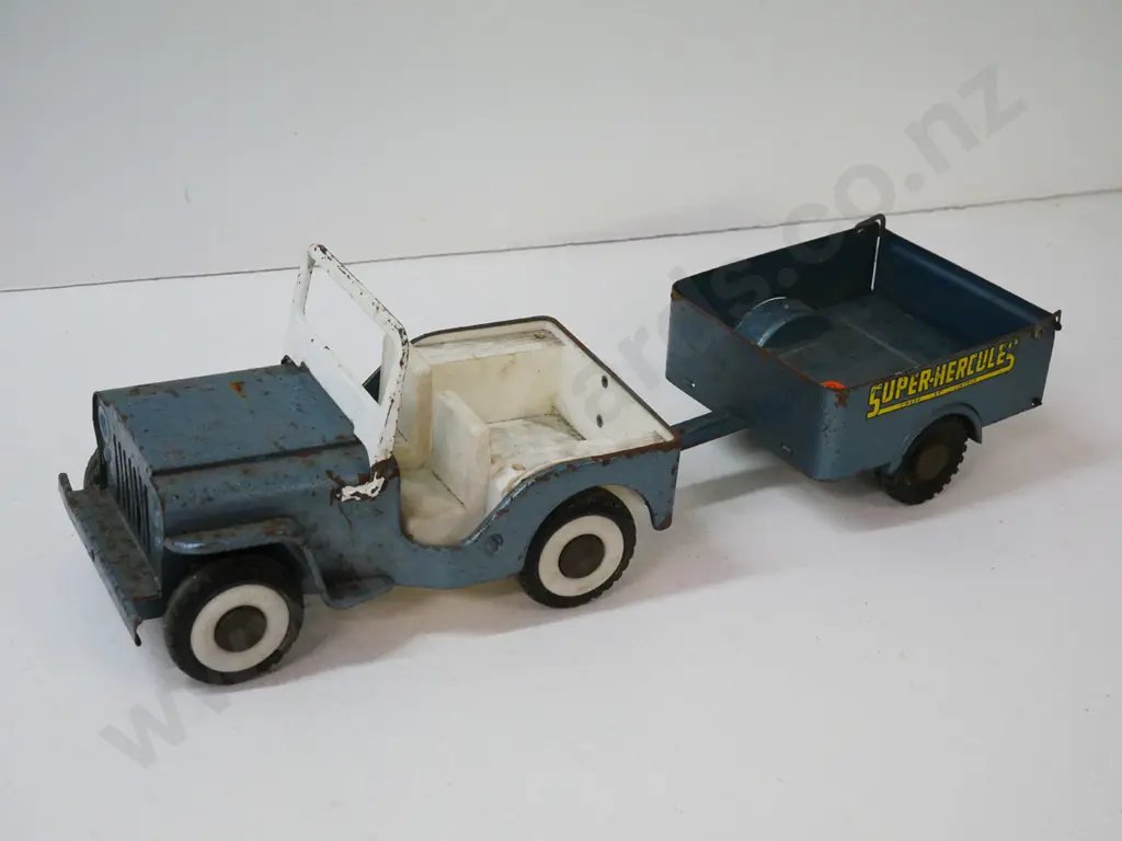 vintage Wyn-Toy Australia Super Hercules Jeep and trailer - has corrosion and pitting L-480 including trailer Image 1++