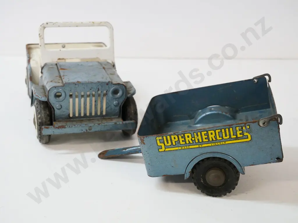 vintage Wyn-Toy Australia Super Hercules Jeep and trailer - has corrosion and pitting L-480 including trailer Image 1++