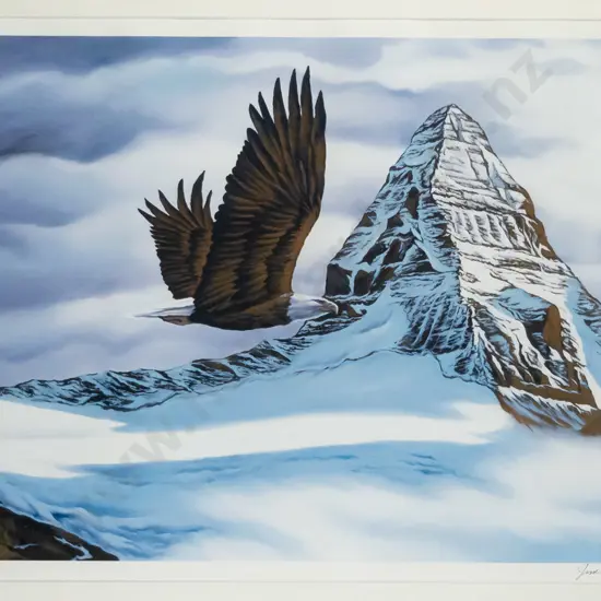 Josie Collins -framed ltd edition print 110/125 - Mountain & Bird H-420 W-630