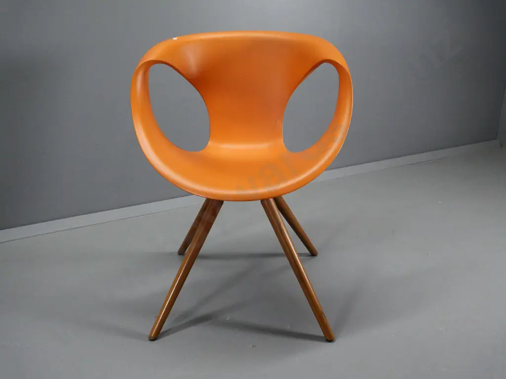 Tonon Italy Ballendat design 'Up' chair - orange moulded plastic w/metal and wood legs - some marks. H810 W620 D560 Image 1++