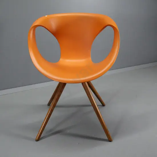 Tonon Italy Ballendat design 'Up' chair - orange moulded plastic w/metal and wood legs - some marks. H810 W620 D560