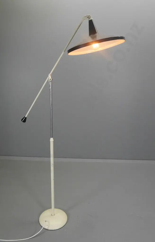 mid-century adjustable work light on heavy metal stand - may be missing diffuser, corrosion to chrome H-1680 as photo Image 1++
