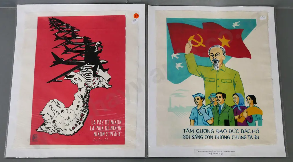 2 reproduction retro North Vietnam poster prints - Nixon's Peace and Uncle Ho - each H-400 W-300 Image 1++
