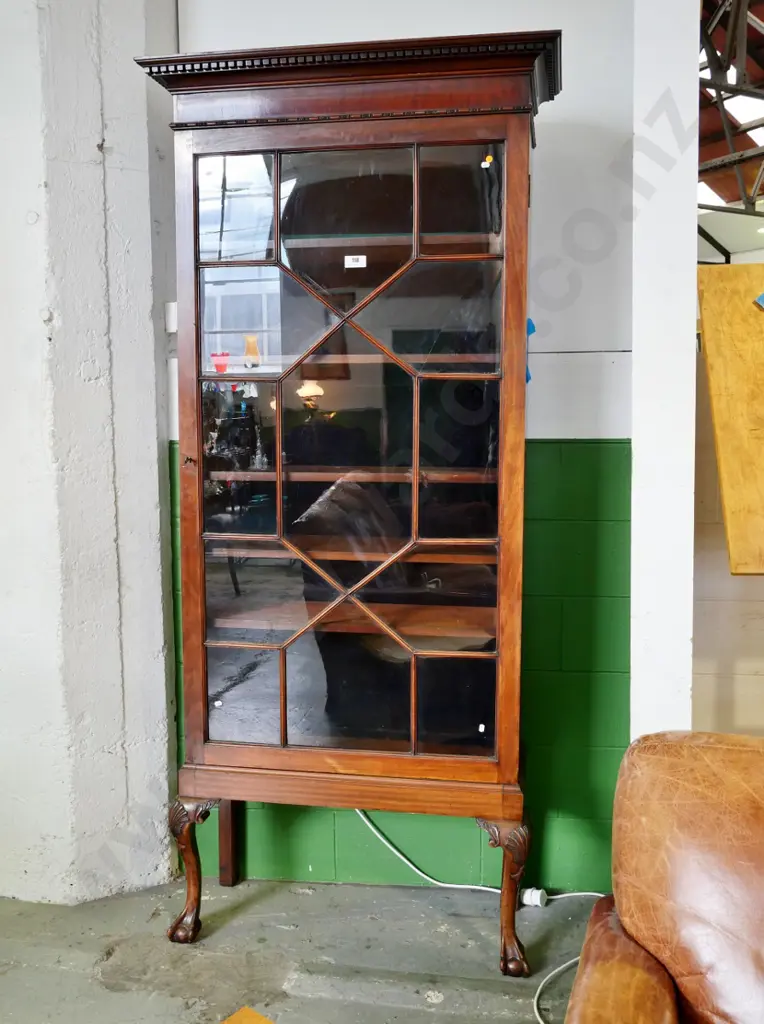 antique display cabinet w/4 adjustable shelves, door with astragals, crack to one pane, missing piece beading H2070 W900 Image 1++