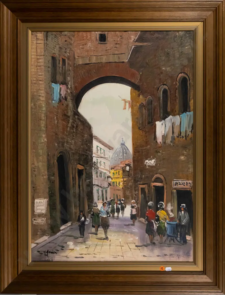 illegible signature - framed oil - street scene H-660 W-480 Image 1++
