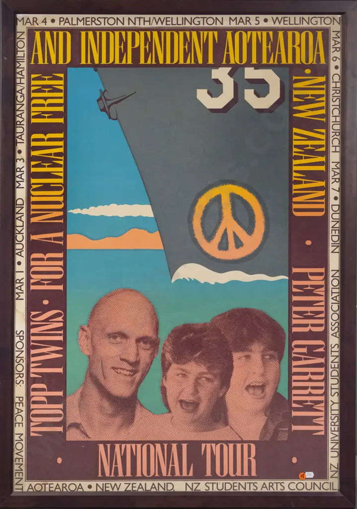 framed promotional poster - Topp Twins &  Peter Garrett tour H-930 W-630 (slight staining to one side) Image 1++