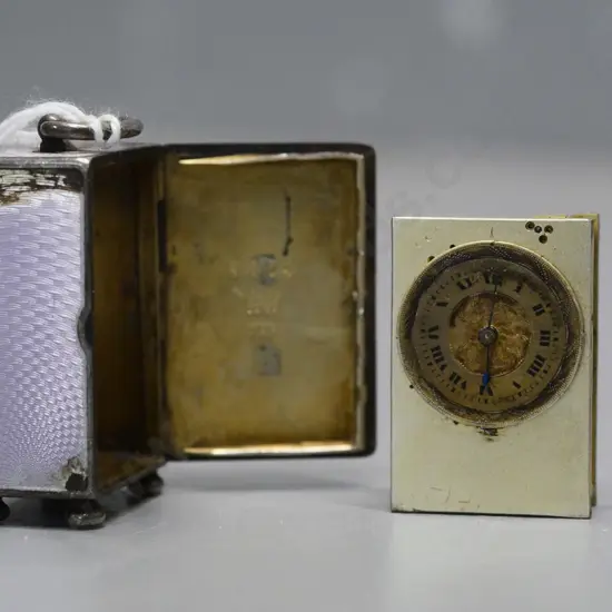 restorer's Valme Switzerland miniature carriage clock - movement loose, damage to enamel H-40 W-25