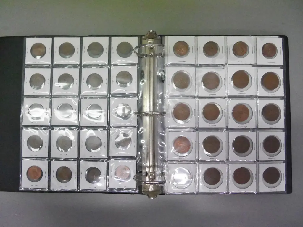 coin collectors album with 5 mostly full sheets of NZ pre-decimal coins Image 1++