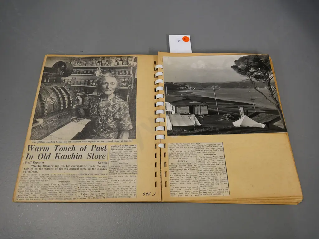 scrap-book and photo album full of Kawhia region articles with various vintage photos Image 1++