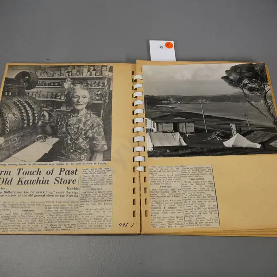 scrap-book and photo album full of Kawhia region articles with various vintage photos