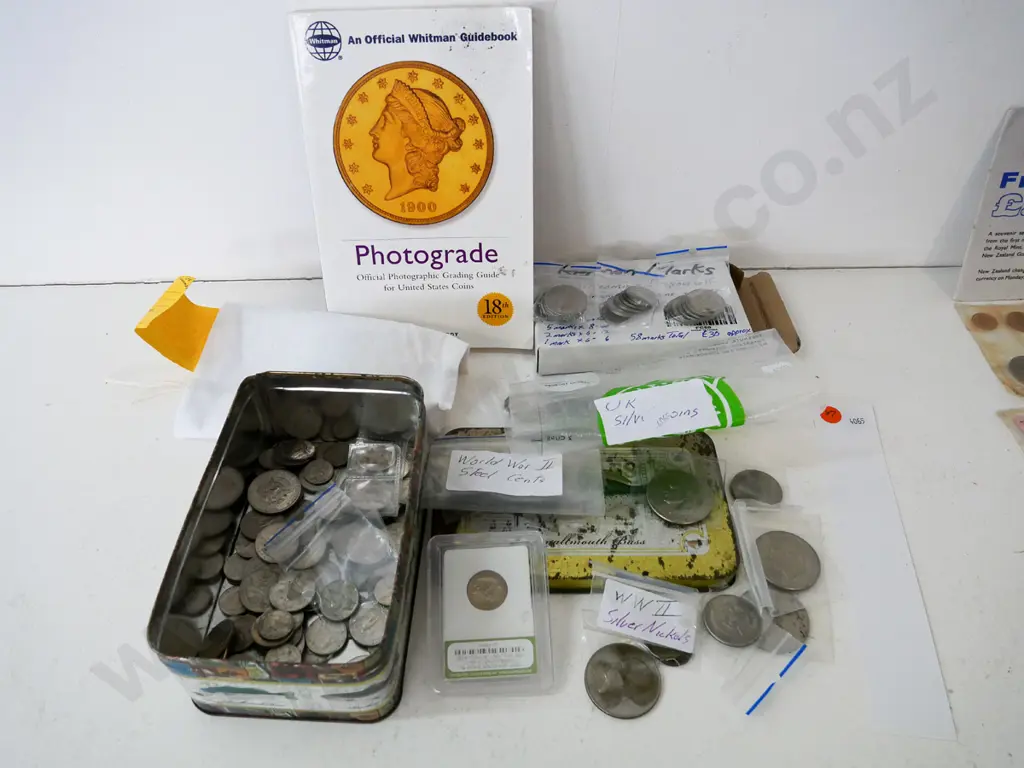 assorted USA coins & ID book, plus assorted German marks and silver UK coins Image 1++