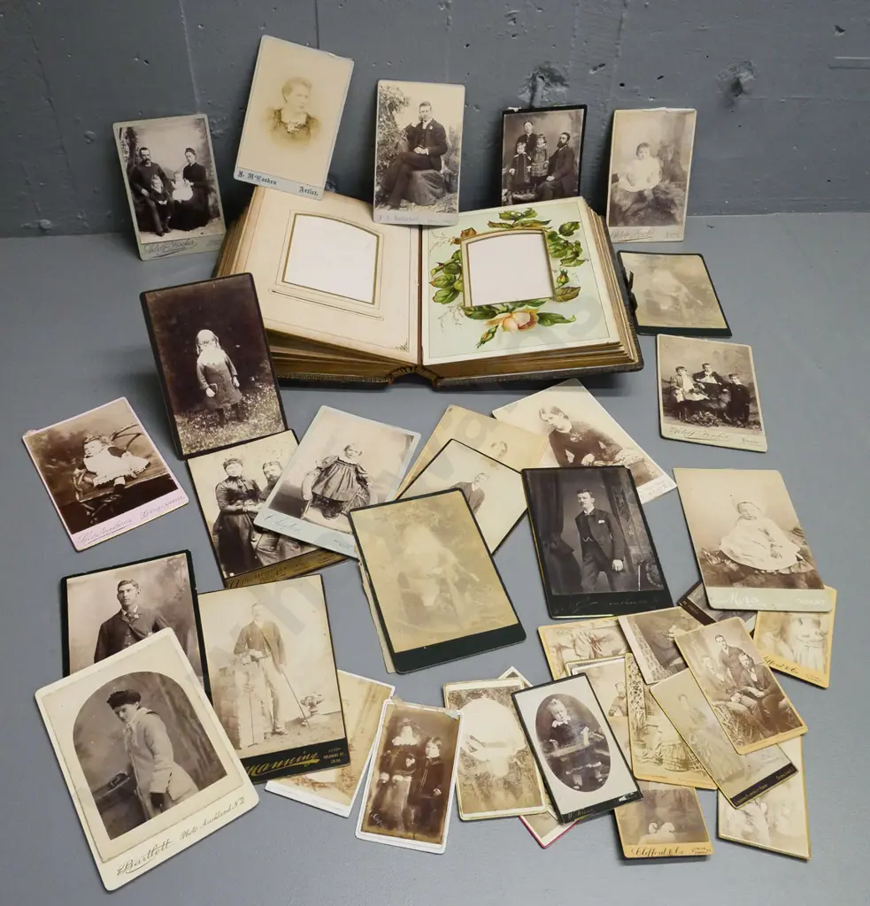 large collection of Victorian vintage photographs & a worn photo album: Dunedin, Timaru, Gore, Invercargill, Temuka etc. Image 1++