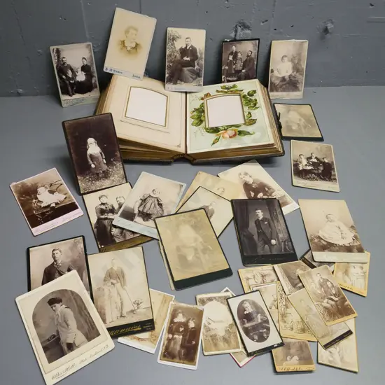 large collection of Victorian vintage photographs & a worn photo album: Dunedin, Timaru, Gore, Invercargill, Temuka etc.