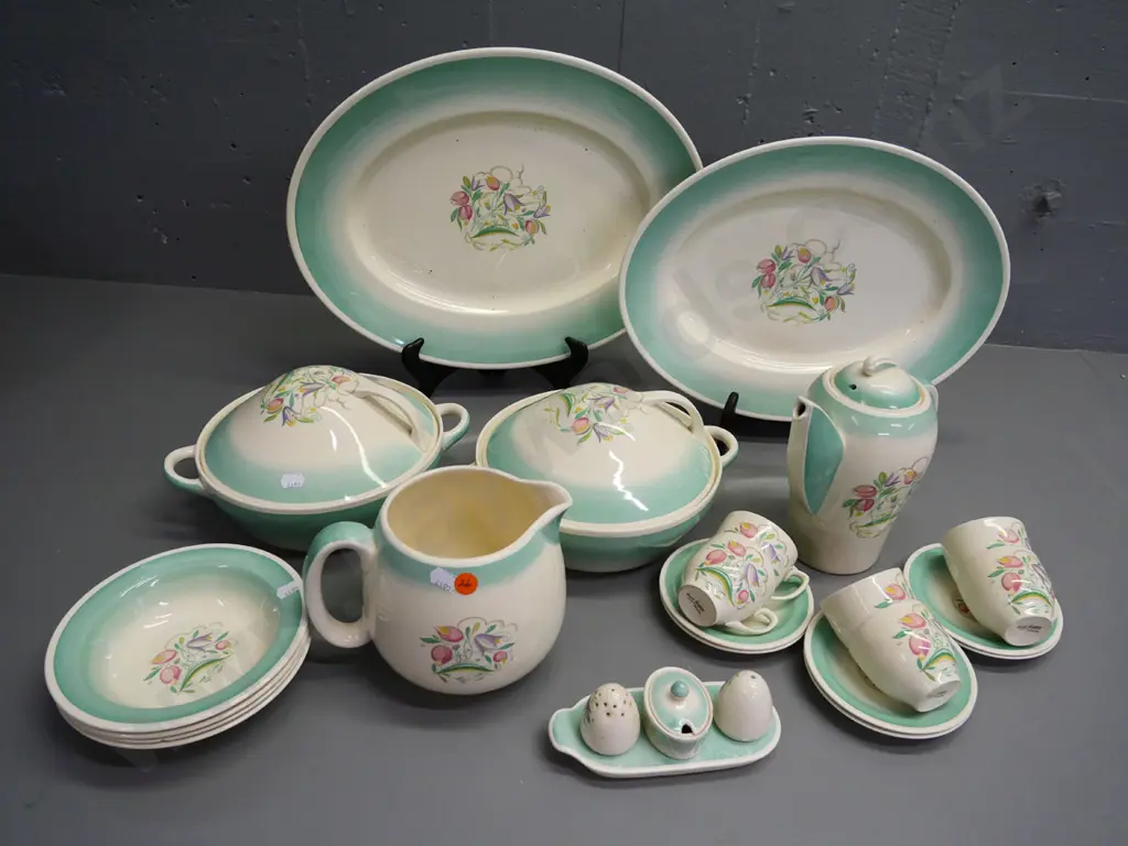 Susie Cooper Springtime items coffee pot, vege dishes, ashetts, etc. (chip to bowl, condiment set) Image 1++