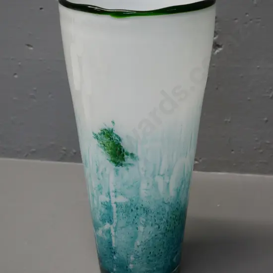 art glass vase - teal blue, green and white H-310 Diameter 155 at top