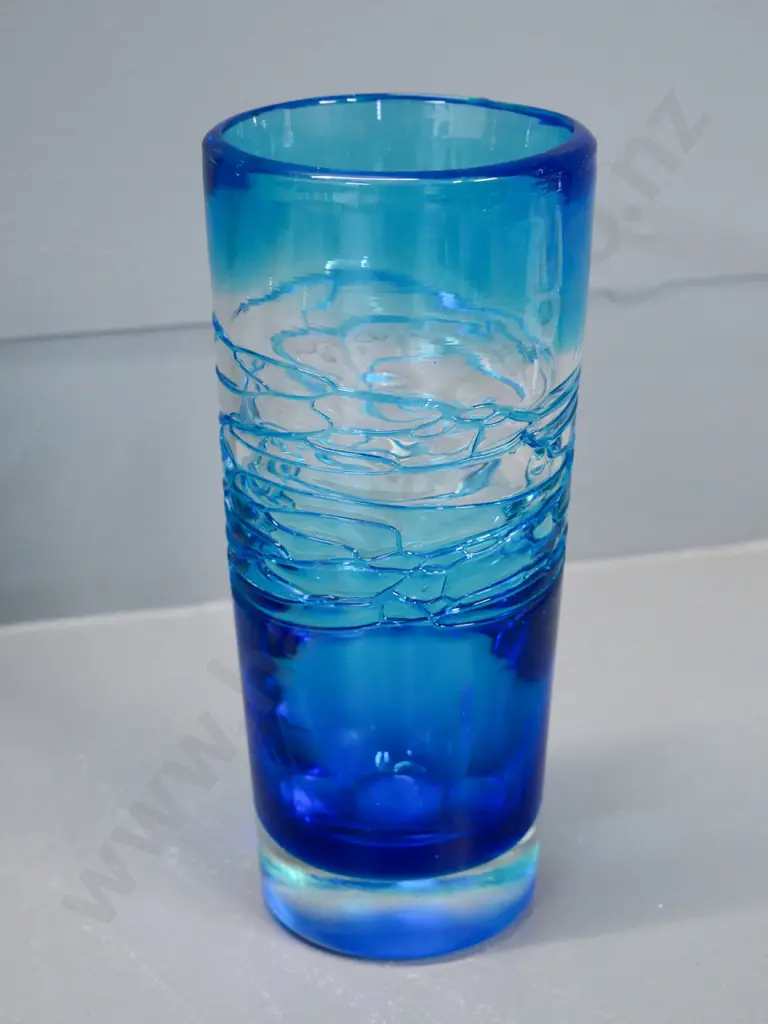 art glass vase - relief pattern turquoise, blue and clear H-210 D-95 Image 1++