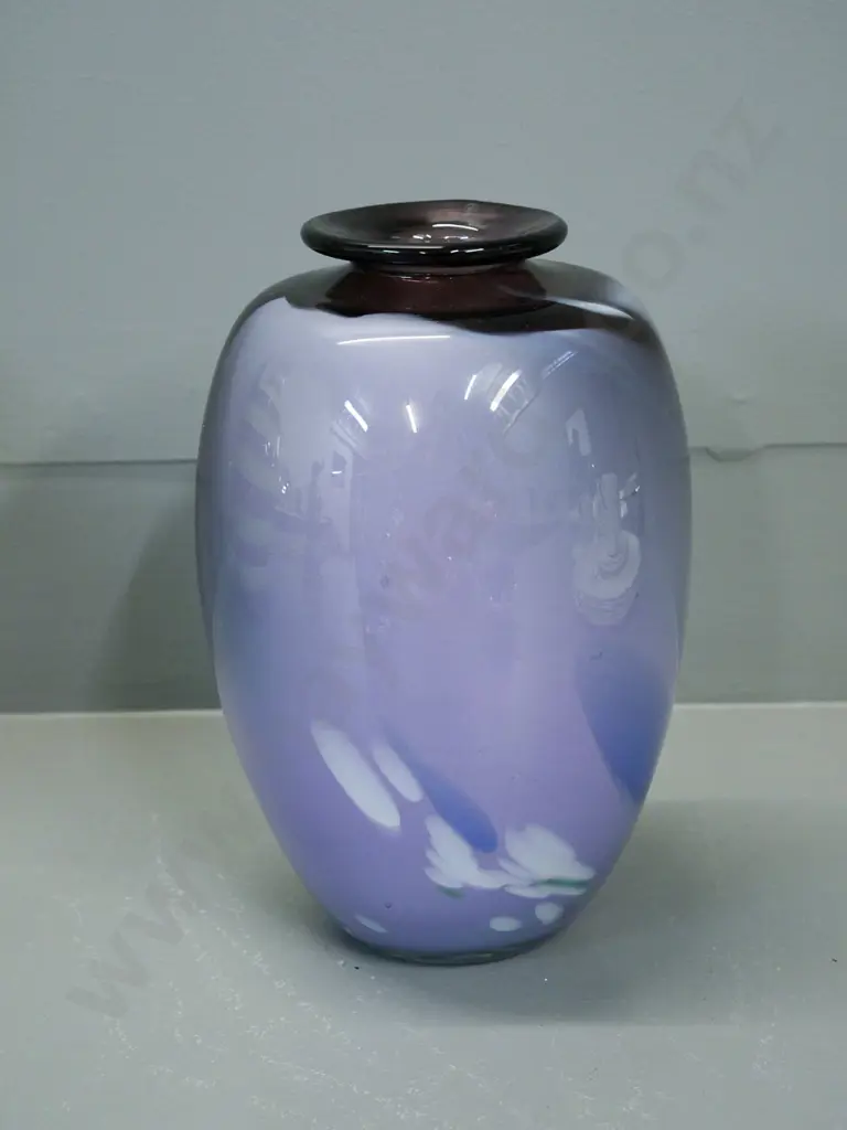art glass vase - burgundy and mauve, unknown maker's mark H-240 D-140 Image 1++