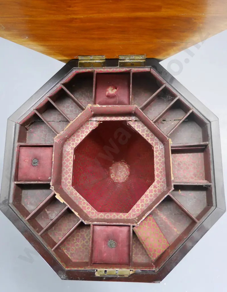 antique walnut pedestal base sewing table w/leather inset top - restorer's condition,missing veneer & beading H750 Image 1++