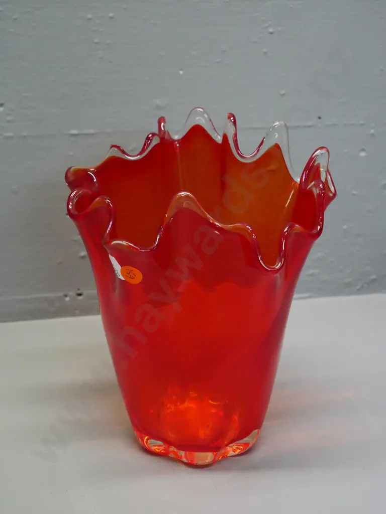 orange and clear frilled art glass vase H-200 D-180 Image 1++