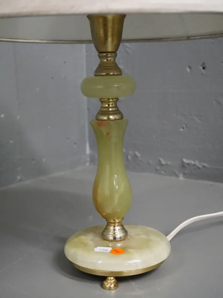Italian alabaster and brass table lamp - with shade H-390 Diameter 300 Image 1++