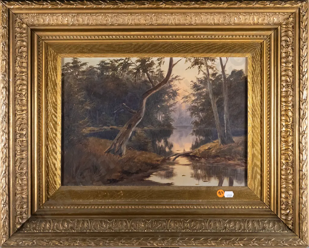 EWC '91 - gilt framed oil - tree and river scene H-240 W-340 Image 1++