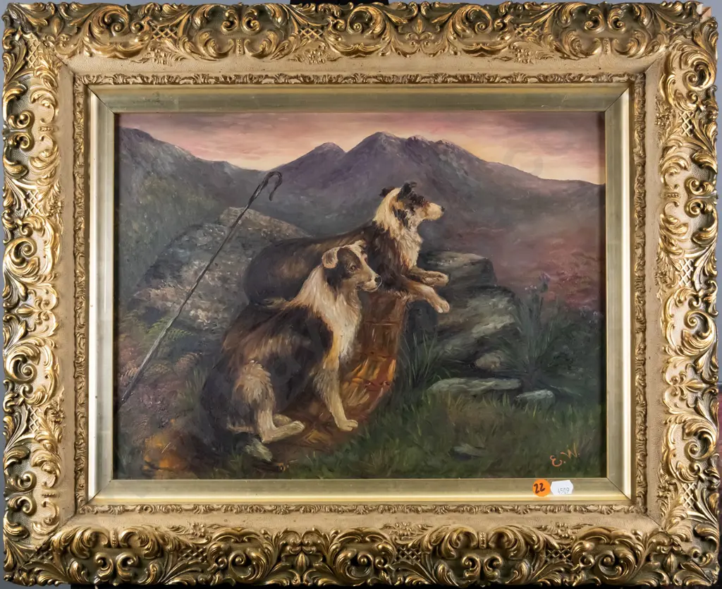 EW - gilt framed oil - dogs H-290 W-390 Image 1++