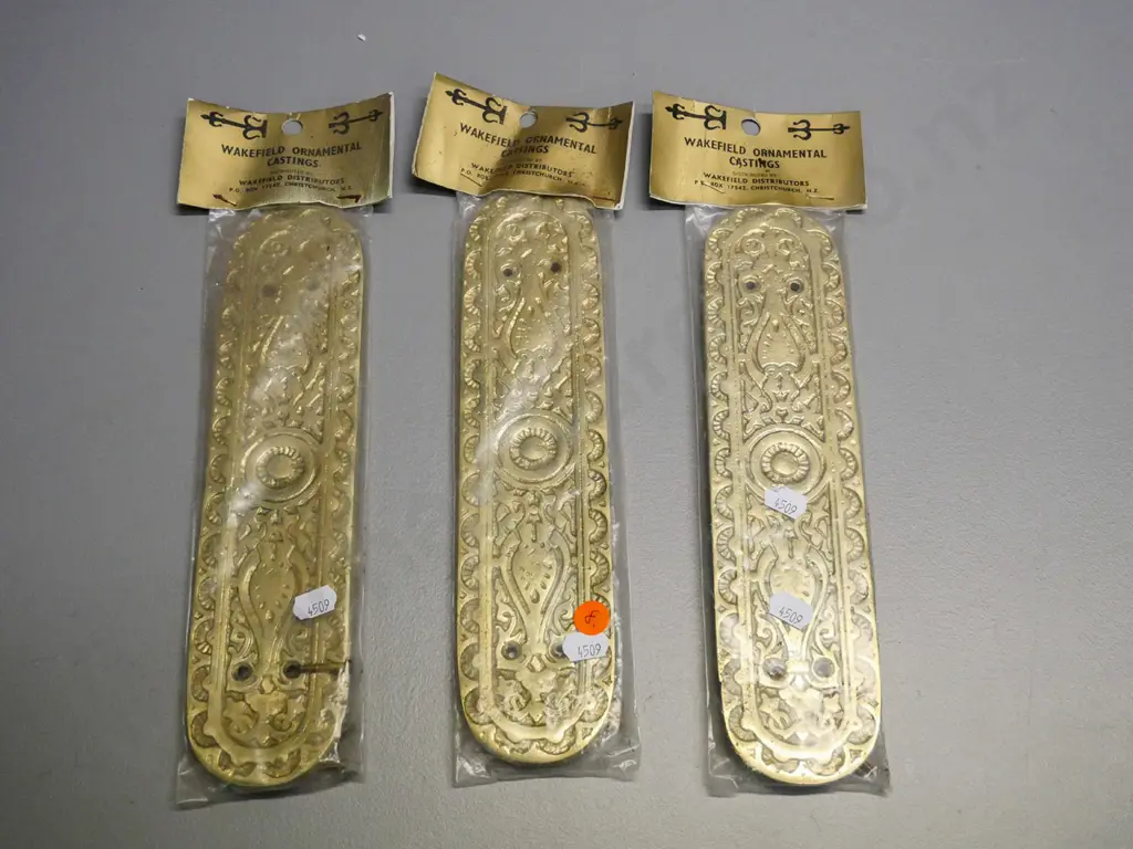 3 Wakefield reproduction heavy cast brass door plates in original packaging - H-250 W-60 Image 1++