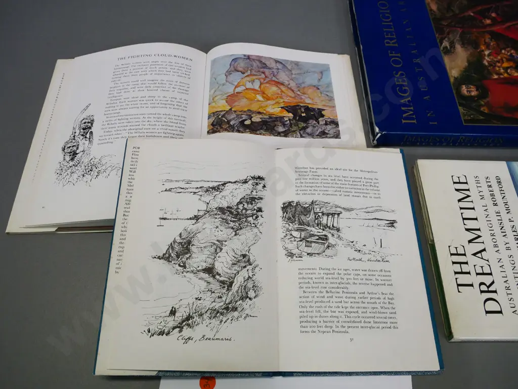 4 Australian books - Port Philip Bay Sketchbook, Images of Religion in Australian Art, 2 on aboriginal myths in painting Image 1++