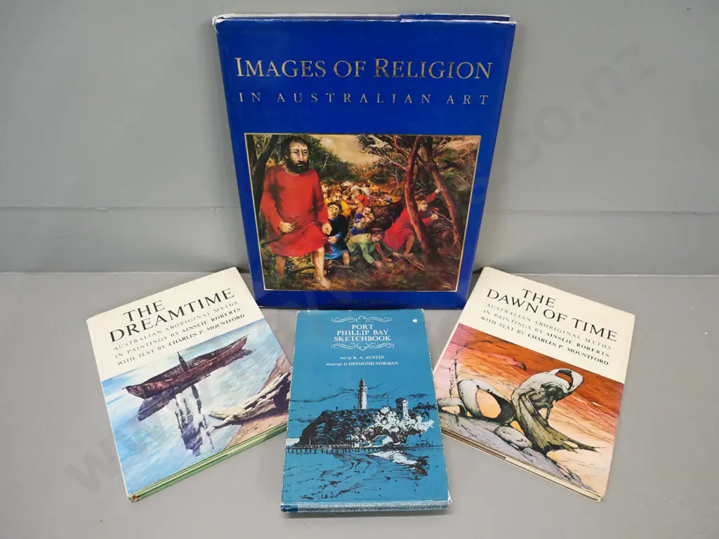 4 Australian books - Port Philip Bay Sketchbook, Images of Religion in Australian Art, 2 on aboriginal myths in painting Image 1++
