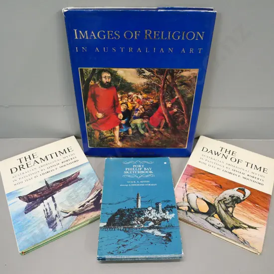 4 Australian books - Port Philip Bay Sketchbook, Images of Religion in Australian Art, 2 on aboriginal myths in painting