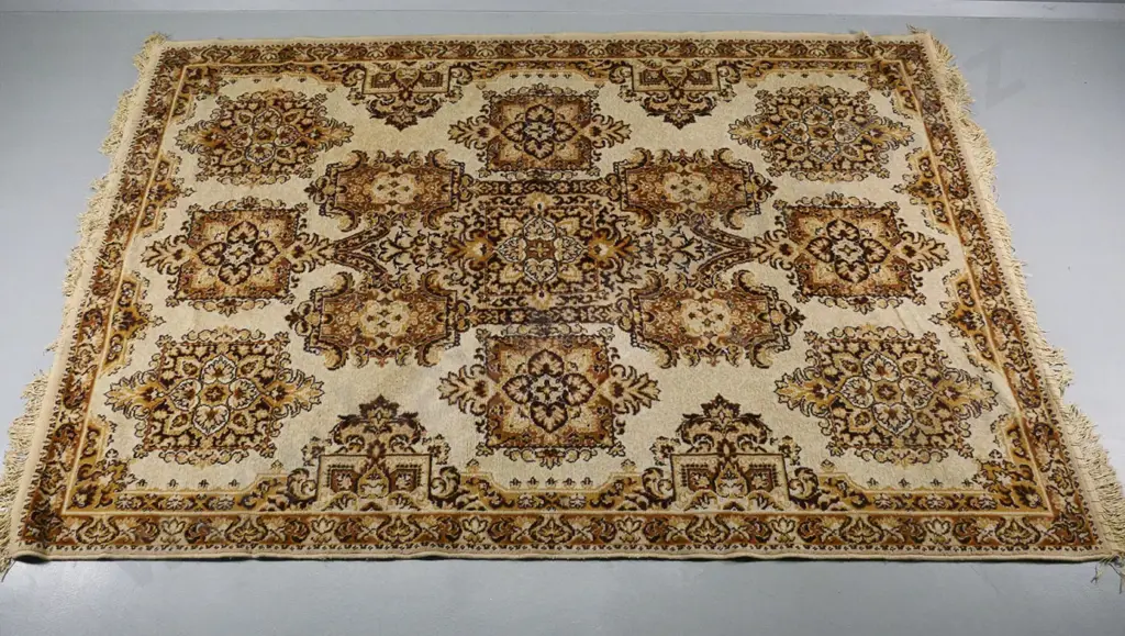 Hera India wool floor rug - cream, amber and brown L-2400 W-1700 Image 1++
