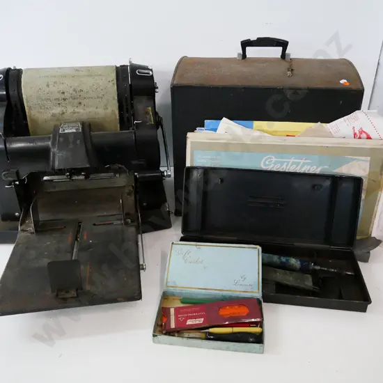 vintage Gestetner machine with various parts, tools and instructions H-410 W-440 D-330