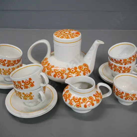 retro Ridgway Christina orange and white coffee set - spare cup, no sugar bowl