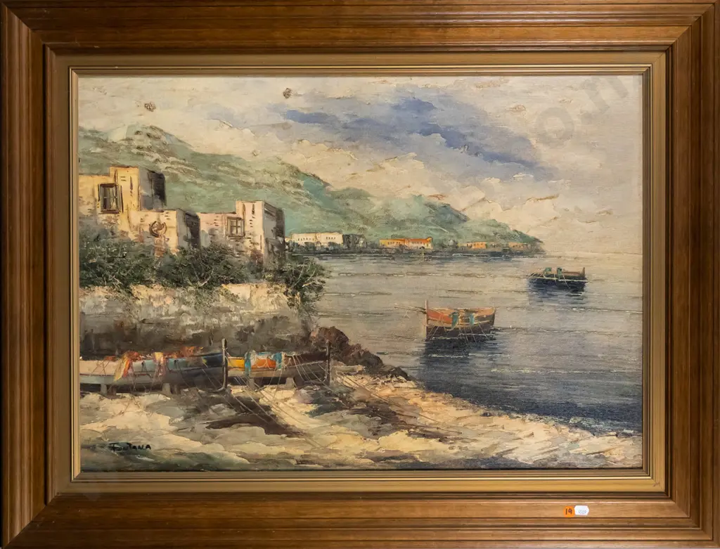 Fontana - framed oil - lake/coastal scene H-470 W-670 Image 1++