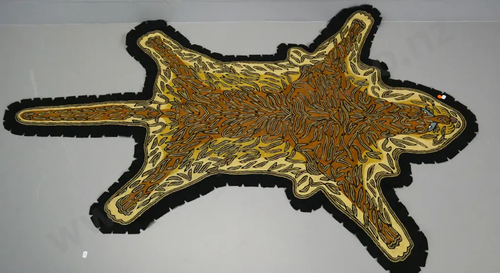 Kashmiri chain-stitch ornamental faux tiger skin - wool stitching on black felt backing L-1540 W-950 Image 1++